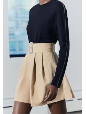 Zara Woman BELTED COMBINATION SHORT DRESS Beige Tan Black